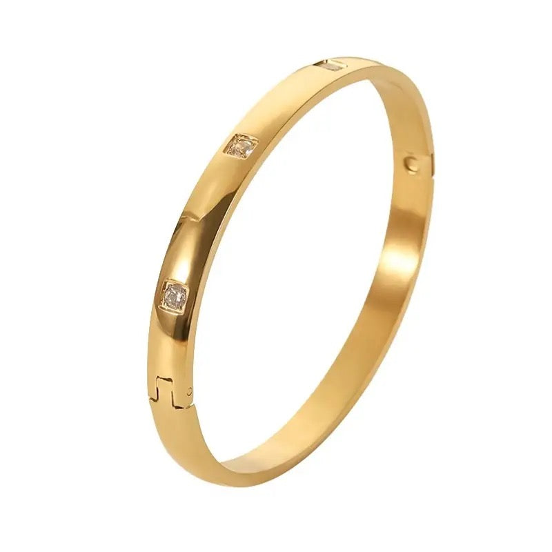 Gold Square Cut Cubic Zirconia Bangle