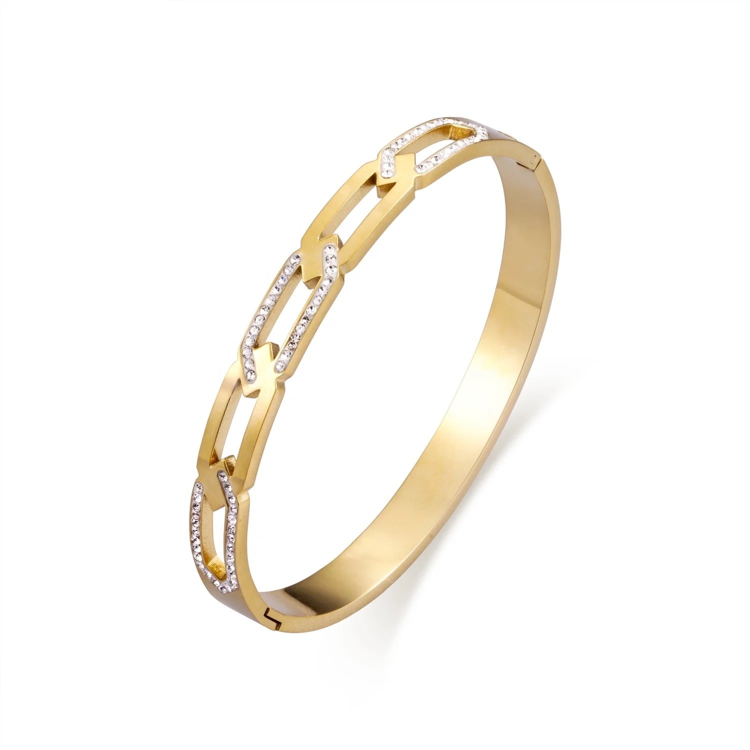 Link Gold Cubic Zirconia Bangle