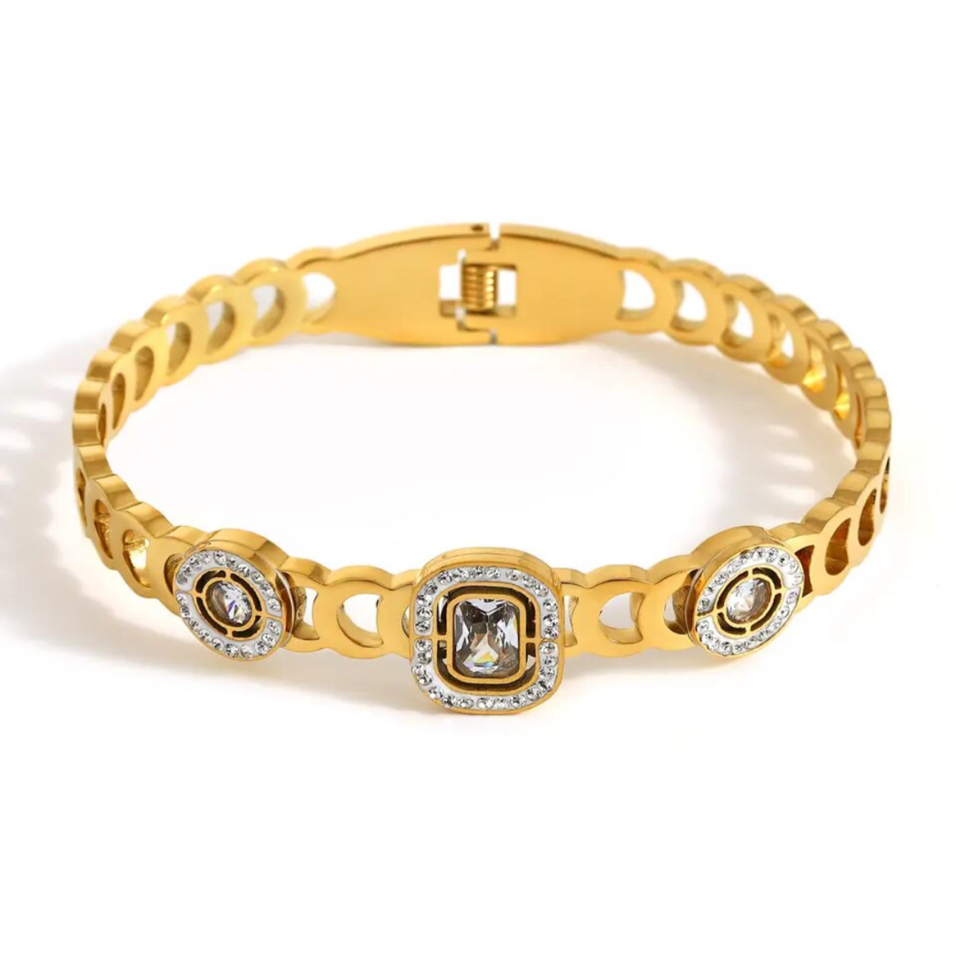 Gold Glam Cubic Zirconia Link Bangle