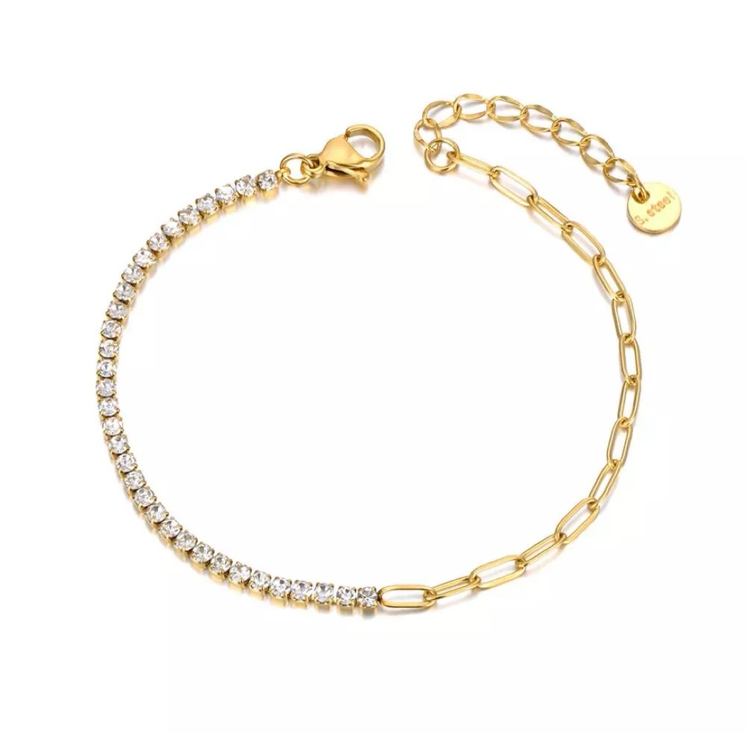 Gold Tennis Half Link Bracelet