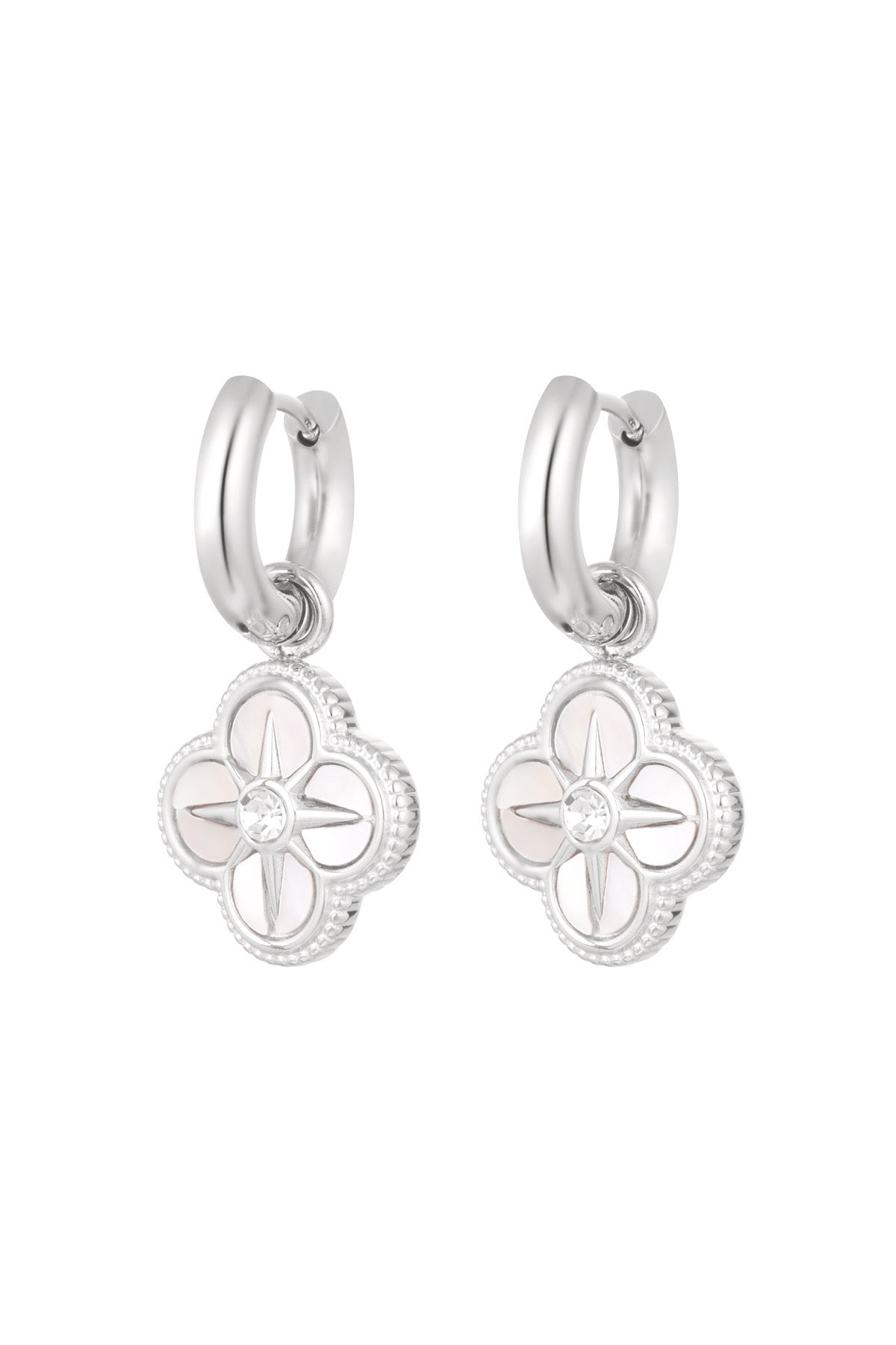 Enamel Clover Cubic Zirconia Silver Drop Earrings