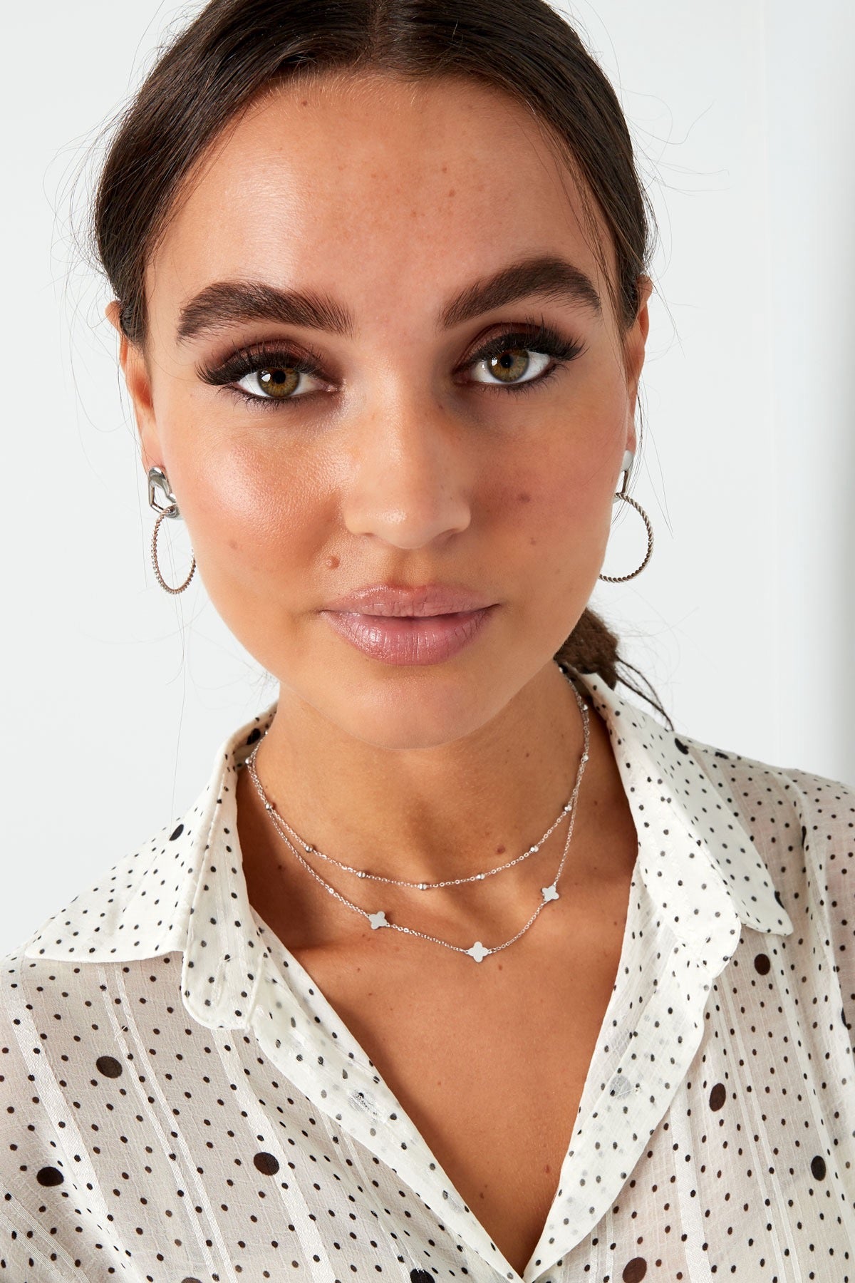 Gold Clover Double Chain Necklace