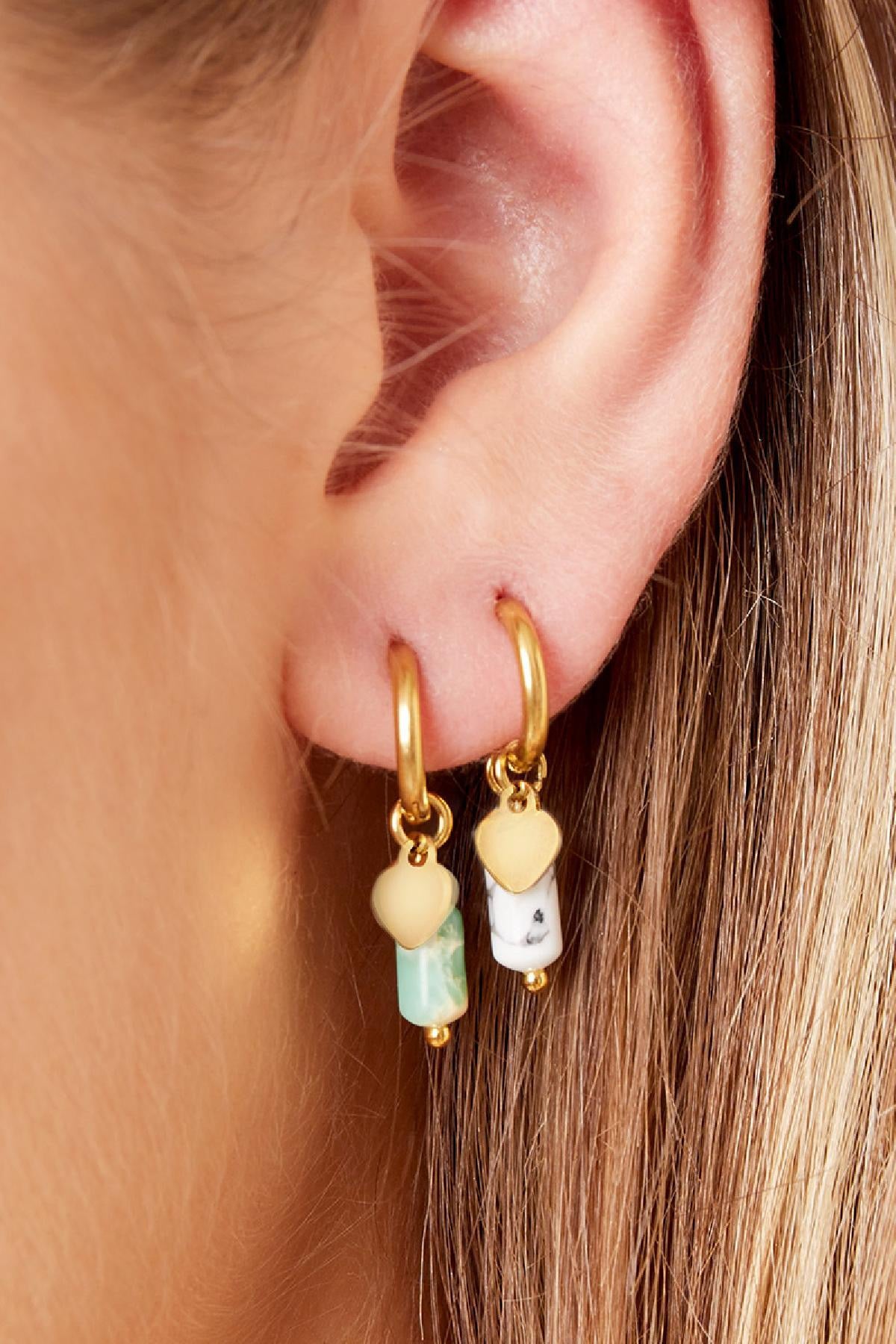 Gold Heart Charm Drop Earrings