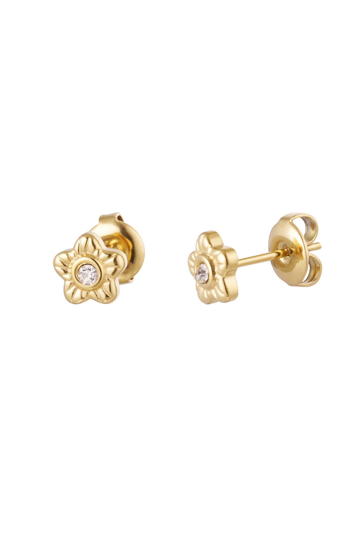 Cubic Zirconia Flower Gold Stud Earrings