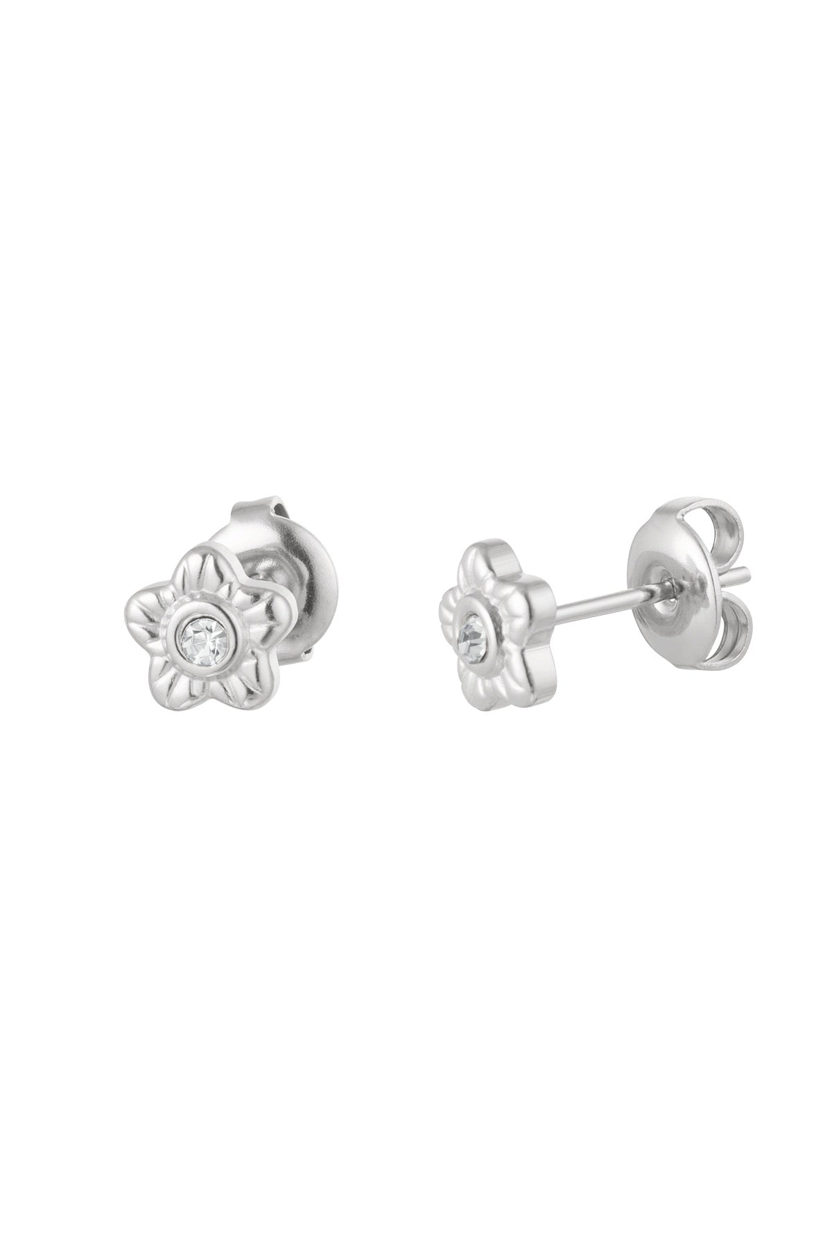 Cubic Zirconia Flower Silver Stud Earrings