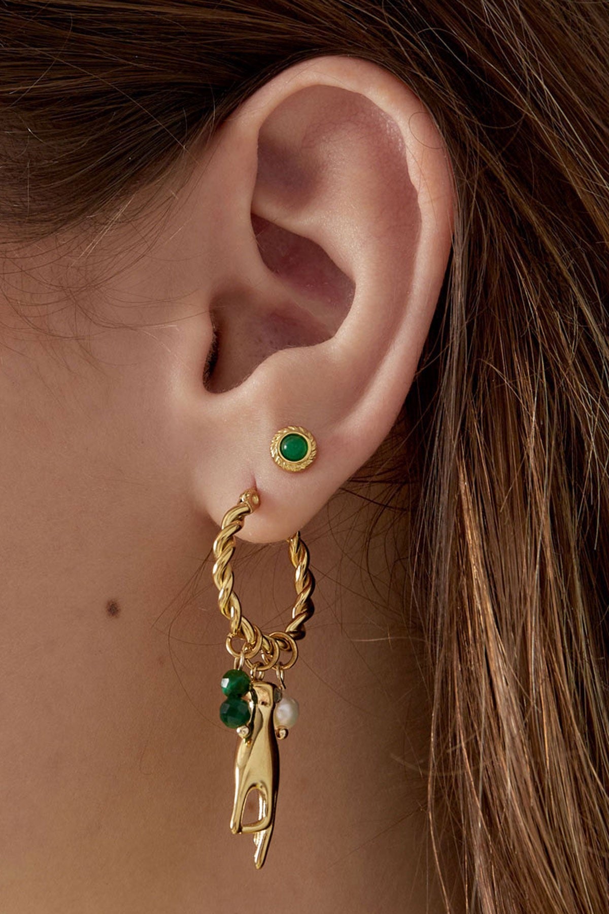 Emerald Green Gold Stud Earrings