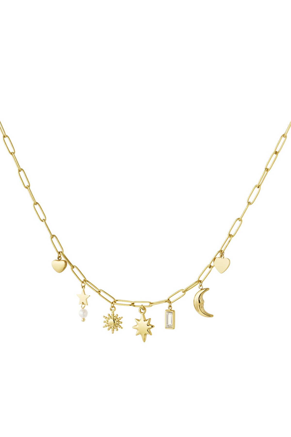 Gold Heart Star Moon Charm Necklace