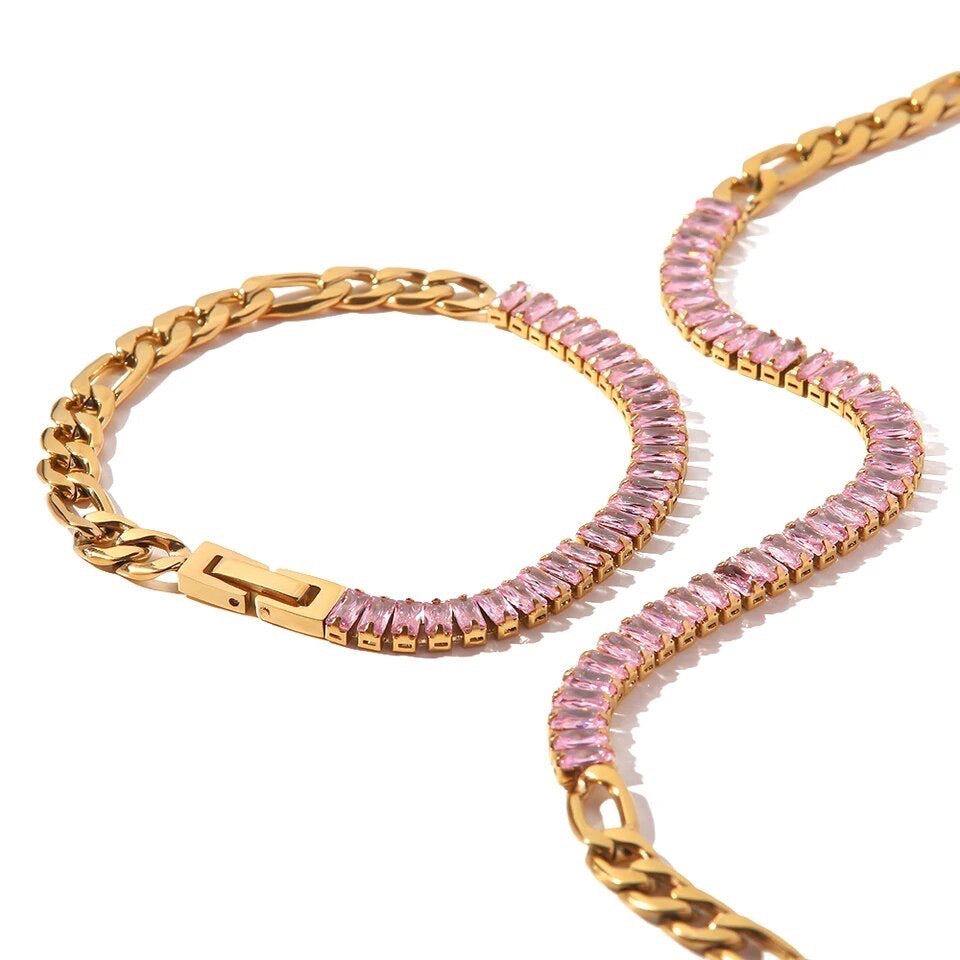 Glam Pink Cubic Zirconia Half Link Bracelet