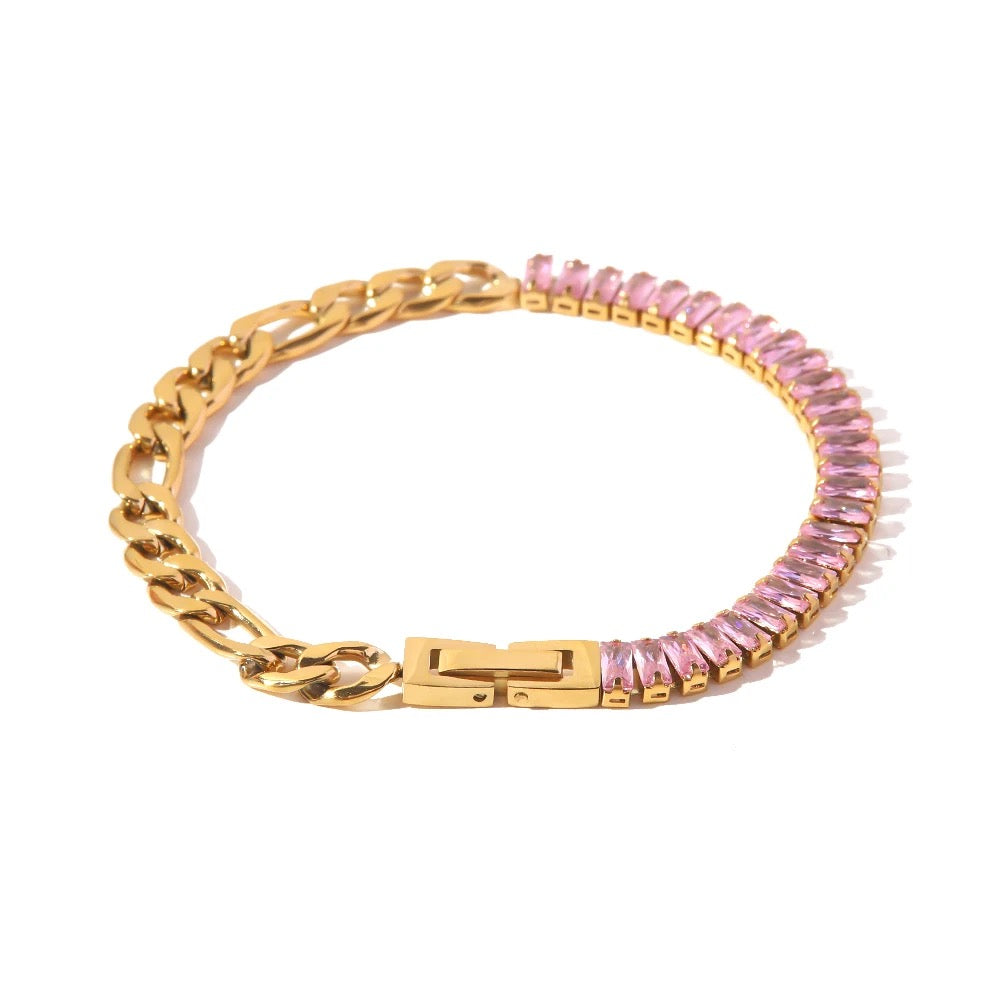 Glam Pink Cubic Zirconia Half Link Bracelet