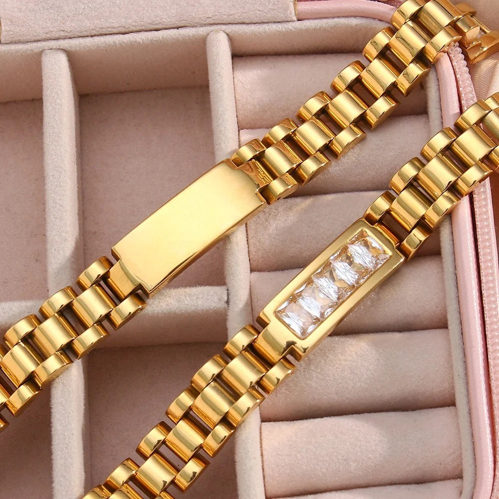 Gold Cubic Zirconia Link Bar Bracelet