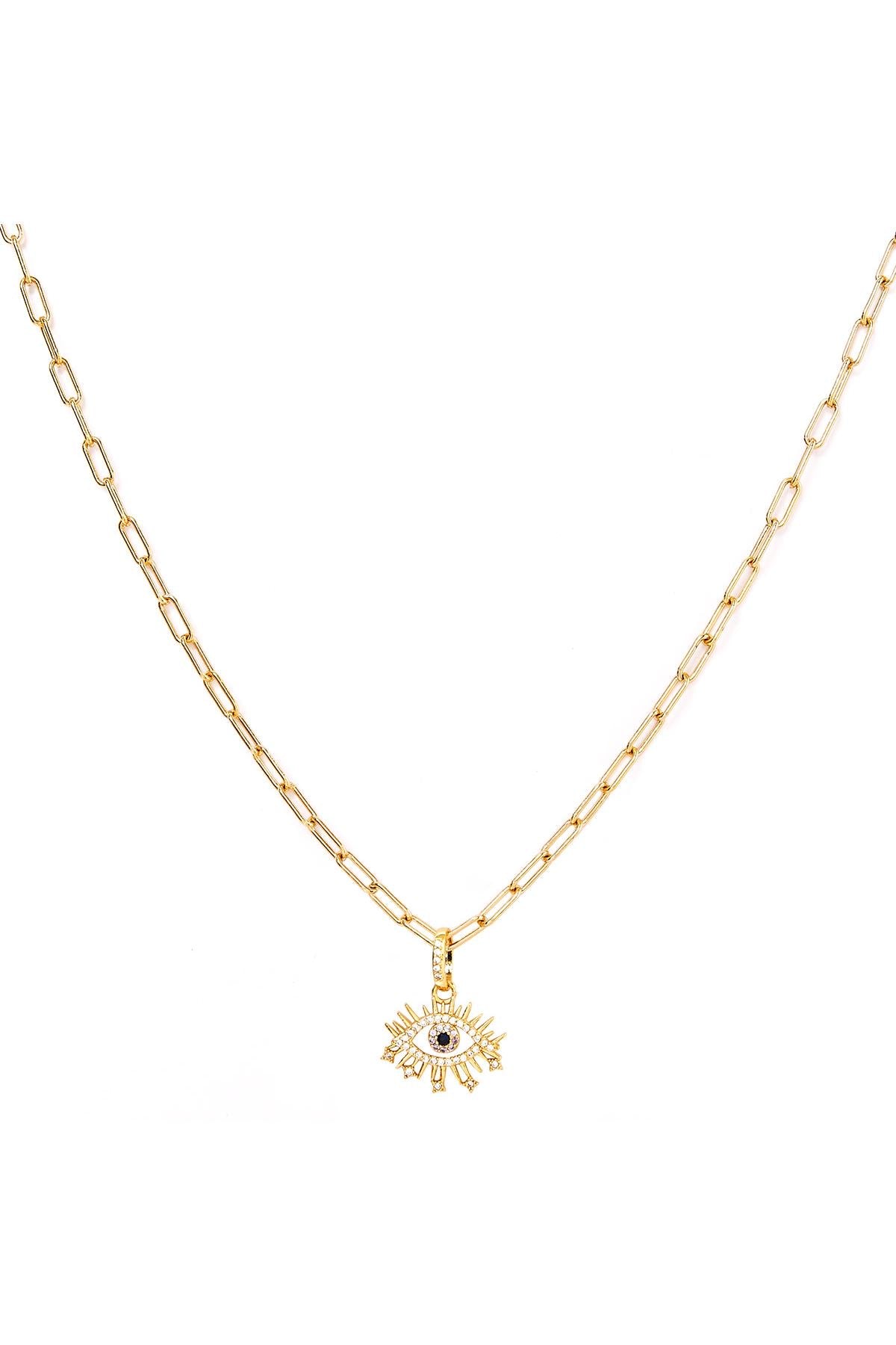 Evil Eye Cubic Zirconia Gold Paperclip Necklace