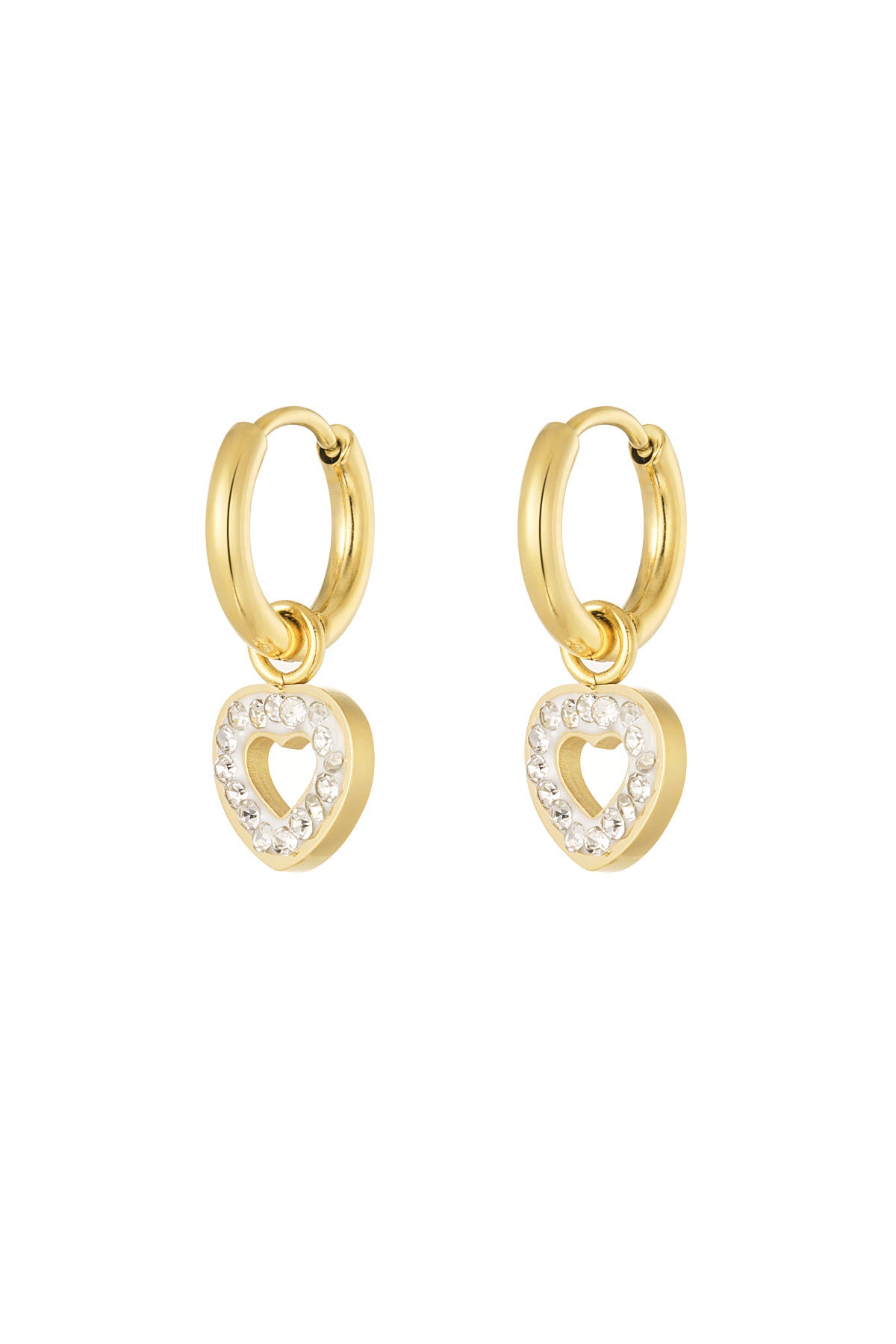 Cubic Zirconia Heart Gold Drop Earrings