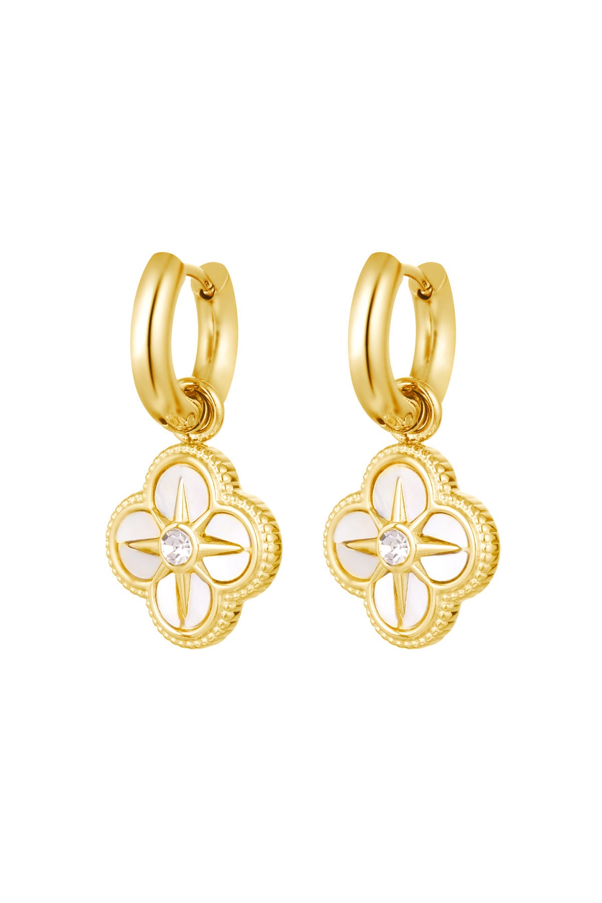 Enamel Clover Cubic Zirconia Gold Drop Earrings