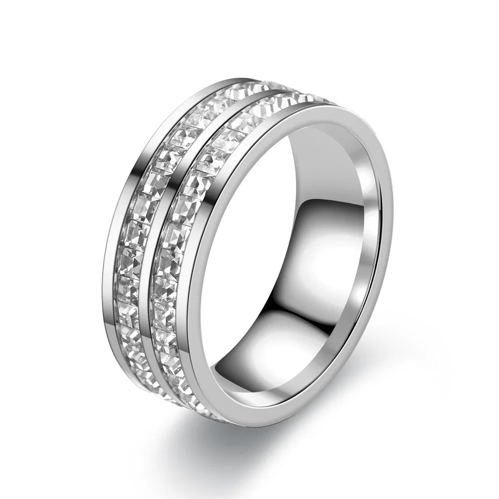 Cubic Zirconia Double Silver Band Ring