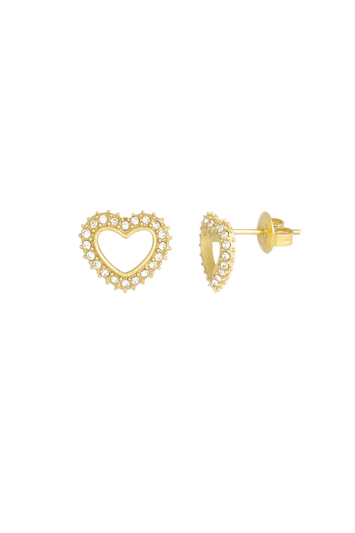 Gold Heart Cubic Zirconia Stud Earrings