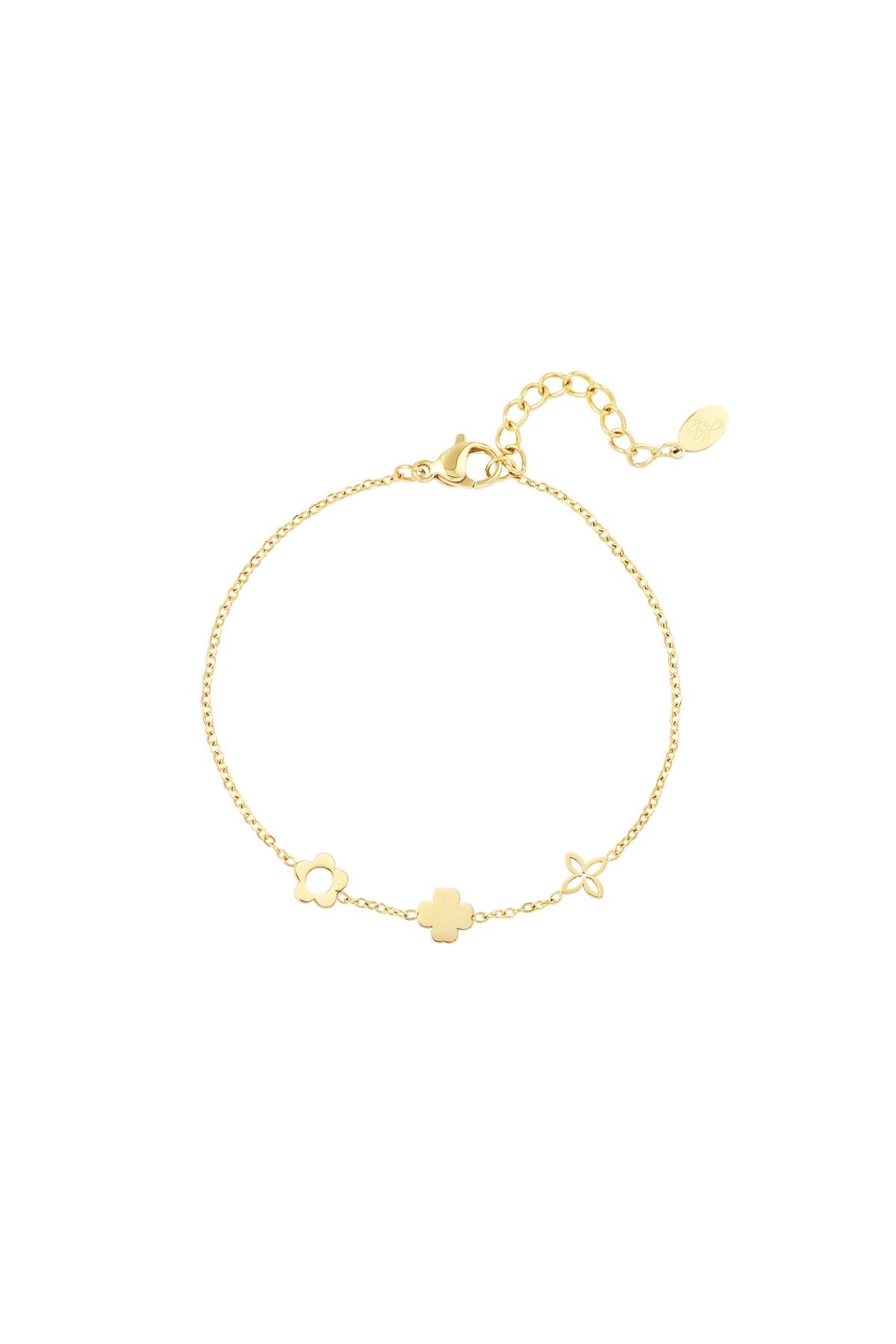 Gold Flower Clover Triple Charm Bracelet