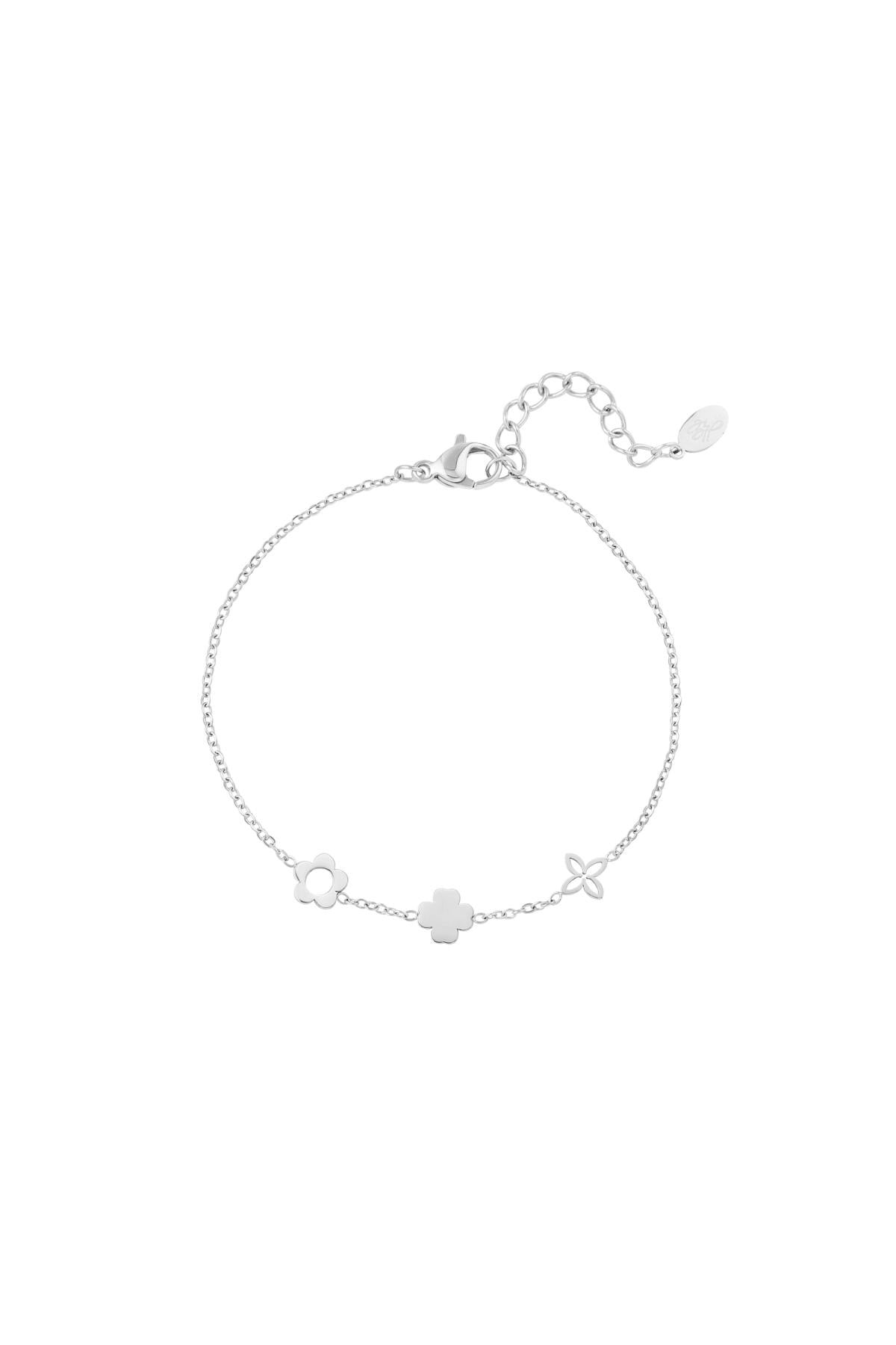 Silver Flower Clover Triple Charm Bracelet